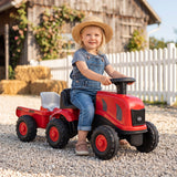 2-in-1 Ride on Tractor with Detachable Trailer, Foot-to-Floor Sliding Car with Air Horn, Dashboard, Shovel and Rake