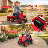 2-in-1 Ride on Tractor with Detachable Trailer, Foot-to-Floor Sliding Car with Air Horn, Dashboard, Shovel and Rake
