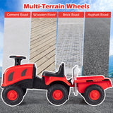 2-in-1 Ride on Tractor with Detachable Trailer, Foot-to-Floor Sliding Car with Air Horn, Dashboard, Shovel and Rake