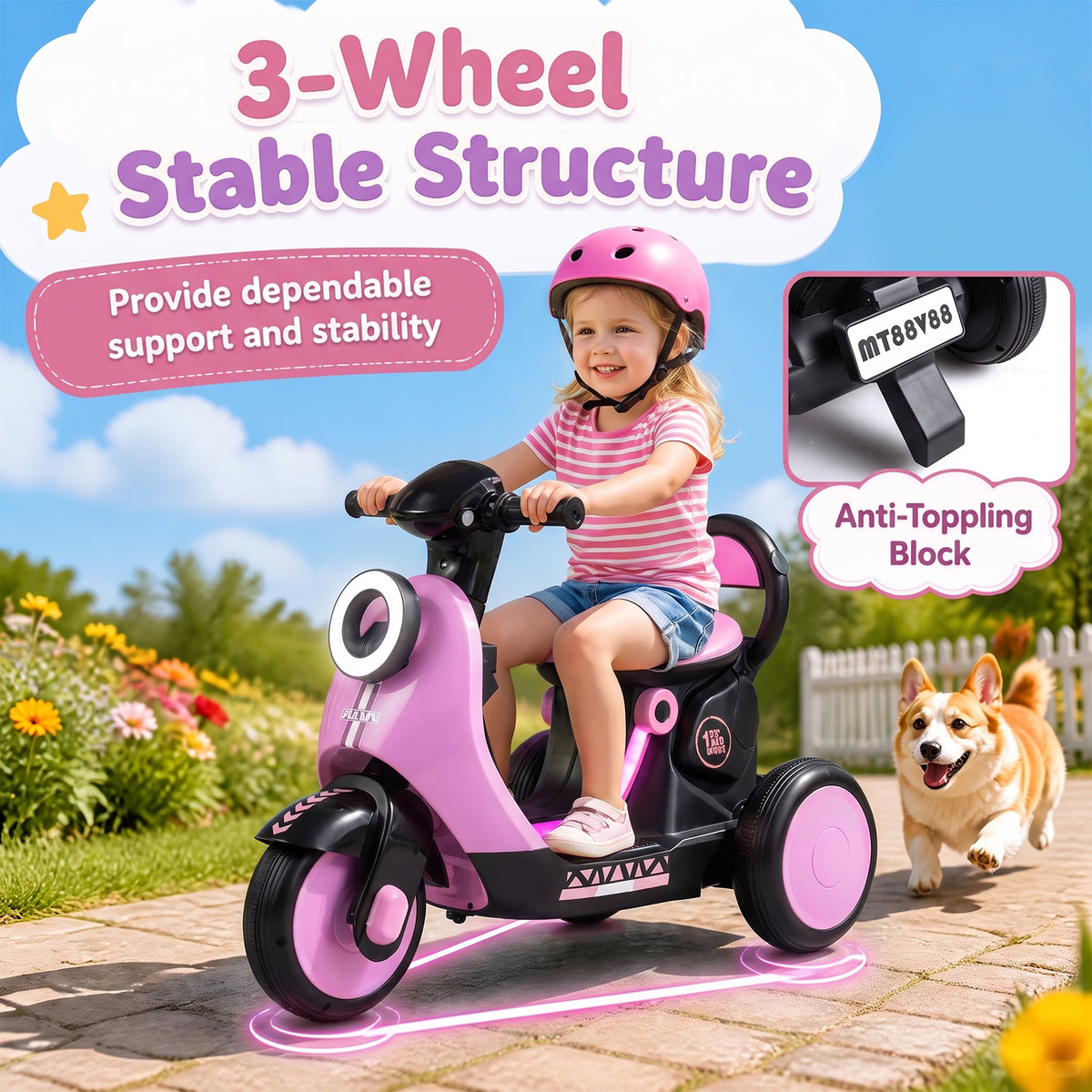 6V Kids Ride on Motorcycle with Light-Up Deck and Music for 3+ Years Old