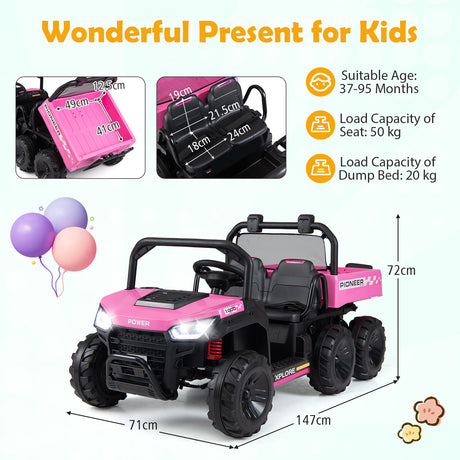 24V 2-Seater Ride on Dump Truck, 4WD Kids Ride on Car