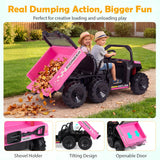 24V 2-Seater Ride on Dump Truck, 4WD Kids Ride on Car