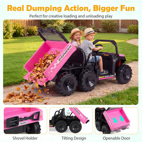 24V 2-Seater Ride on Dump Truck, 4WD Kids Ride on Car