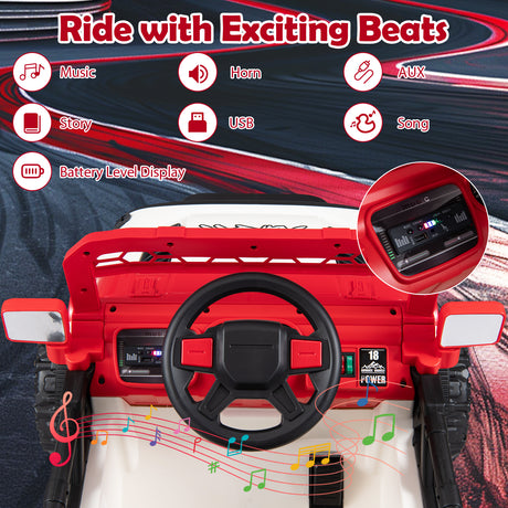 Kids Ride on Truck, 12V Electric Toy Vehicle w/ Remote Control, 3 Speeds, LED Lights, Horn, Music, Story, USB, AUX