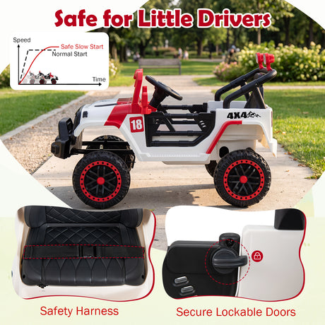 Kids Ride on Truck, 12V Electric Toy Vehicle w/ Remote Control, 3 Speeds, LED Lights, Horn, Music, Story, USB, AUX