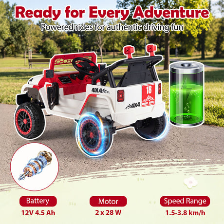 Kids Ride on Truck, 12V Electric Toy Vehicle w/ Remote Control, 3 Speeds, LED Lights, Horn, Music, Story, USB, AUX