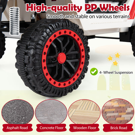 Kids Ride on Truck, 12V Electric Toy Vehicle w/ Remote Control, 3 Speeds, LED Lights, Horn, Music, Story, USB, AUX