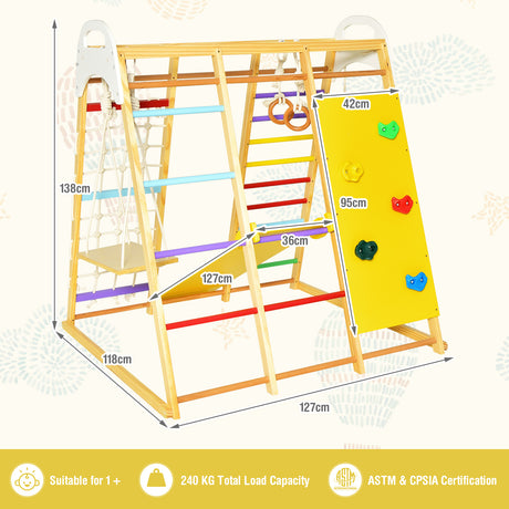 8-in-1 Jungle Gym Playset, Wooden Climber Play Set w/ Monkey Bars