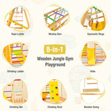 8-in-1 Jungle Gym Playset, Wooden Climber Play Set w/ Monkey Bars