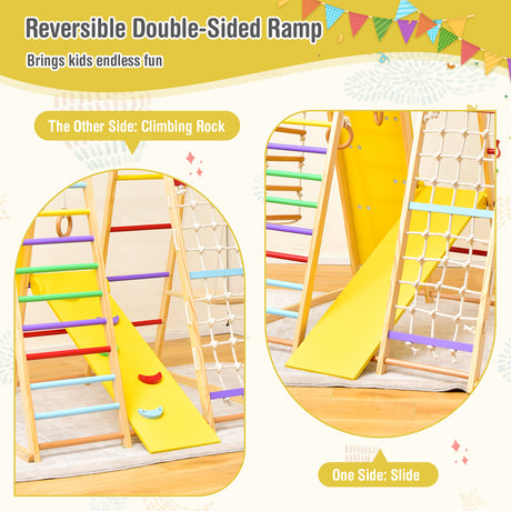 8-in-1 Jungle Gym Playset, Wooden Climber Play Set w/ Monkey Bars