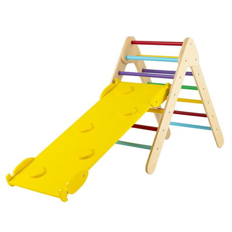 HONEY JOY Wooden Climbing Triangle Ladder for Kids, Children Montessori Triangle Climber with Adjustable Angle’s Ramp for Climb