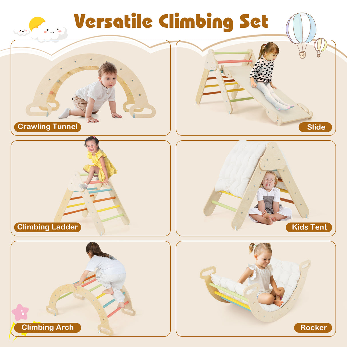 7-in-1 Triangular Set of 3, Baby Climbing Toys w/ Triangular Climber Arch Ramp Rocker