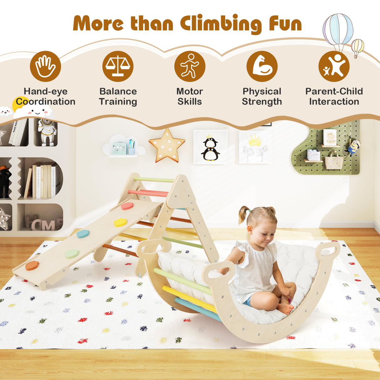 7-in-1 Triangular Set of 3, Baby Climbing Toys w/ Triangular Climber Arch Ramp Rocker