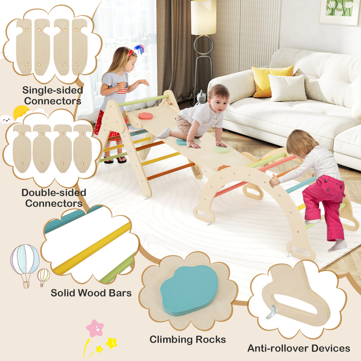 7-in-1 Triangular Set of 3, Baby Climbing Toys w/ Triangular Climber Arch Ramp Rocker