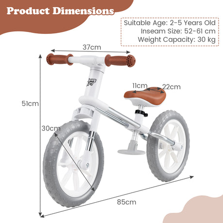 30 CM Balance Bike, 2 Wheels Children's Bicycle with Adjustable Seat