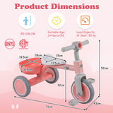 onvertible Kids Tricycle, Toddler Trike with 86° Limited Steering Angle, Carbon Steel Frame, Removable Pedals & Detachable Storage Basket