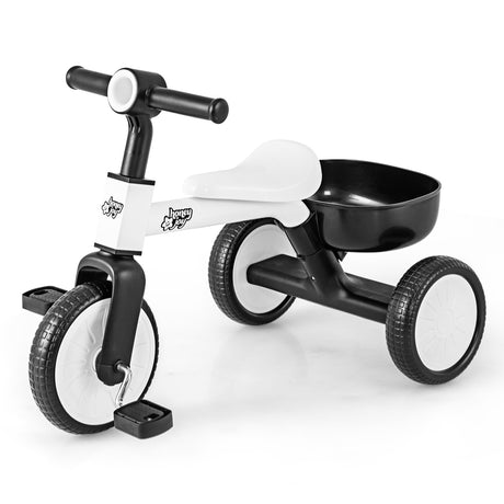 onvertible Kids Tricycle, Toddler Trike with 86° Limited Steering Angle, Carbon Steel Frame, Removable Pedals & Detachable Storage Basket