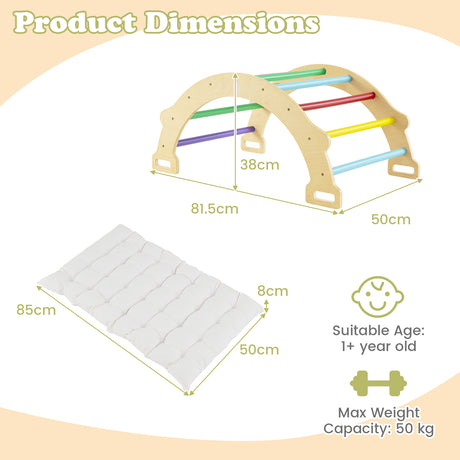 HONEY JOY Kids Climber Arch Rocker with Cushion, 4-In-1 Convertible Wooden Arch Climbing Ladder