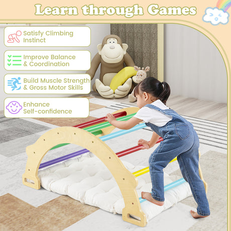 HONEY JOY Kids Climber Arch Rocker with Cushion, 4-In-1 Convertible Wooden Arch Climbing Ladder