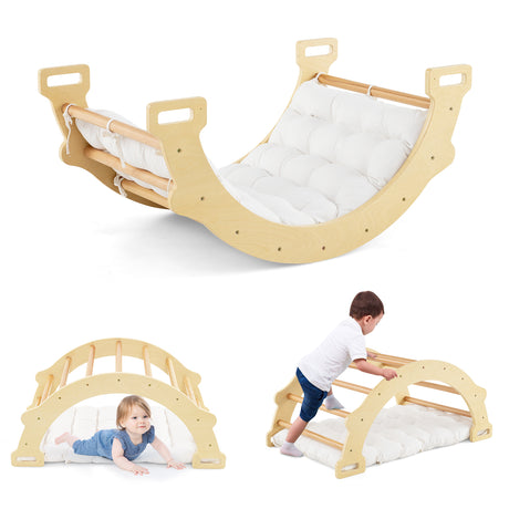 HONEY JOY Kids Climber Arch Rocker with Cushion, 4-In-1 Convertible Wooden Arch Climbing Ladder
