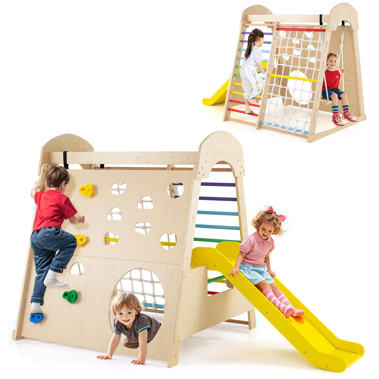 8-in-1 Indoor Jungle Gym, Montessori Climbing Playset for Kids Aged 3+ Years Old