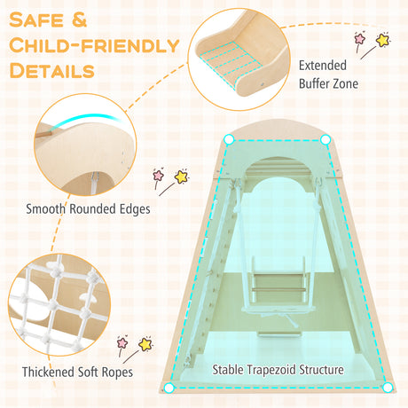Diagram of a product with safety features labeled on a beige background