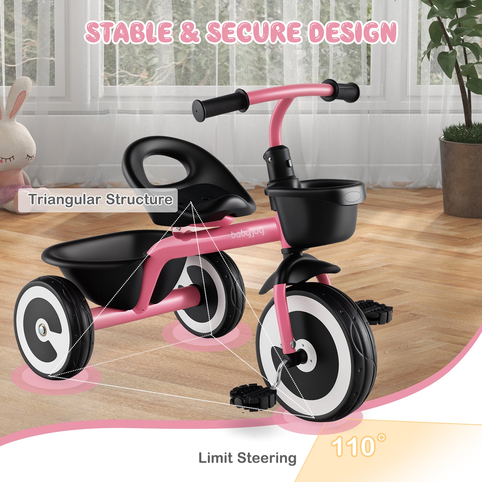 3-Wheel Toddler Bike with Heavy-Duty Carbon Steel Frame, Birthday