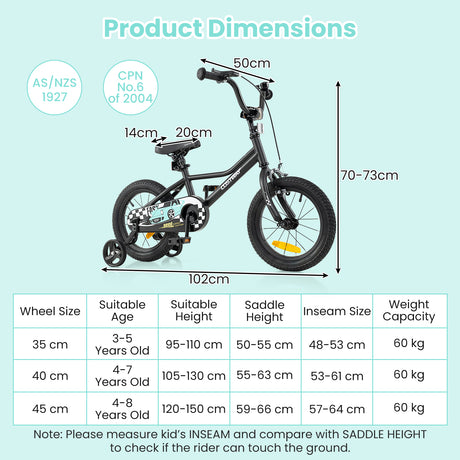 14/16/18-Inch Children Bicycle with Removable Training Wheels for 3-8 Years Old Boys and Girls