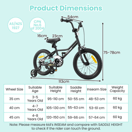 14/16/18-Inch Children Bicycle with Removable Training Wheels for 3-8 Years Old Boys and Girls