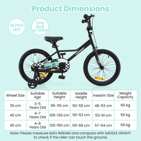 14/16/18-Inch Children Bicycle with Removable Training Wheels for 3-8 Years Old Boys and Girls