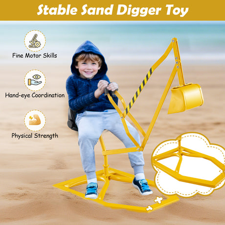 Sand Digger for Kids, Sandbox Toy Digger with 2-Handed Controls & Flexible Shovel