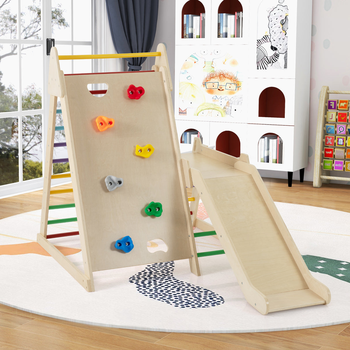 3-In 1 Jungle Gym, Indoor Playground for Toddlers with Extended Slide