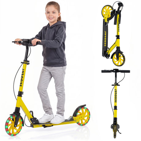 Kick Scooter with 4-Level Adjustable Handlebar, Hand Brake, Anti-Shock Suspension