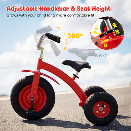 BABY JOY Kids Tricycle, 15-Inch Front Wheel Trike with Carbon Steel Frame, Inflatable Rubber Tires