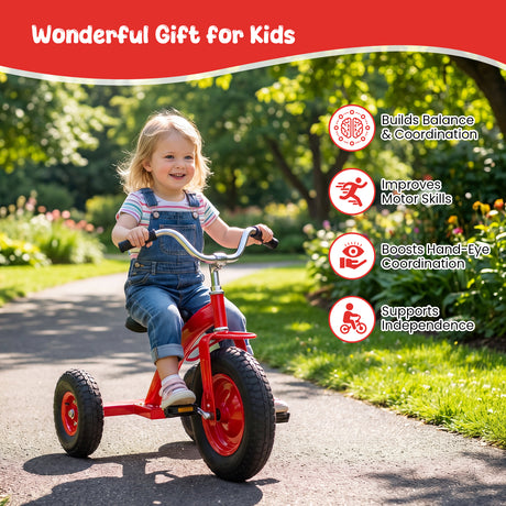 BABY JOY Kids Tricycle, 15-Inch Front Wheel Trike with Carbon Steel Frame, Inflatable Rubber Tires