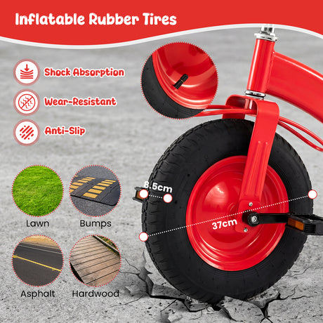 BABY JOY Kids Tricycle, 15-Inch Front Wheel Trike with Carbon Steel Frame, Inflatable Rubber Tires