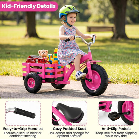 BABY JOY Kids Tricycle with Storage Basket, 15-Inch Front Wheel Trike w/ Carbon Steel Frame, Inflatable Rubber Tires