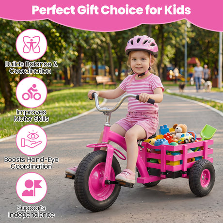 BABY JOY Kids Tricycle with Storage Basket, 15-Inch Front Wheel Trike w/ Carbon Steel Frame, Inflatable Rubber Tires