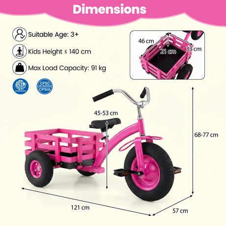 BABY JOY Kids Tricycle with Storage Basket, 15-Inch Front Wheel Trike w/ Carbon Steel Frame, Inflatable Rubber Tires