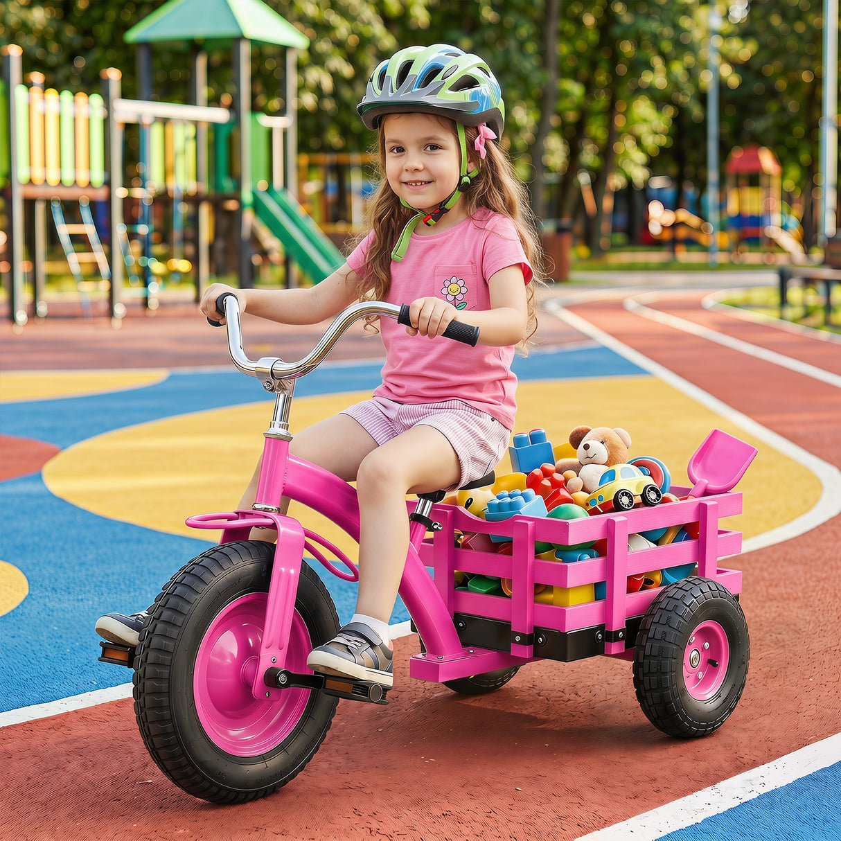 BABY JOY Kids Tricycle with Storage Basket, 15-Inch Front Wheel Trike w/ Carbon Steel Frame, Inflatable Rubber Tires