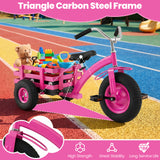 BABY JOY Kids Tricycle with Storage Basket, 15-Inch Front Wheel Trike w/ Carbon Steel Frame, Inflatable Rubber Tires