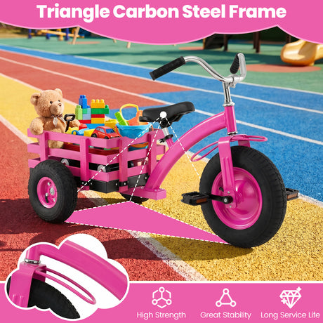 BABY JOY Kids Tricycle with Storage Basket, 15-Inch Front Wheel Trike w/ Carbon Steel Frame, Inflatable Rubber Tires