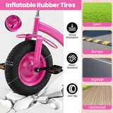 BABY JOY Kids Tricycle with Storage Basket, 15-Inch Front Wheel Trike w/ Carbon Steel Frame, Inflatable Rubber Tires