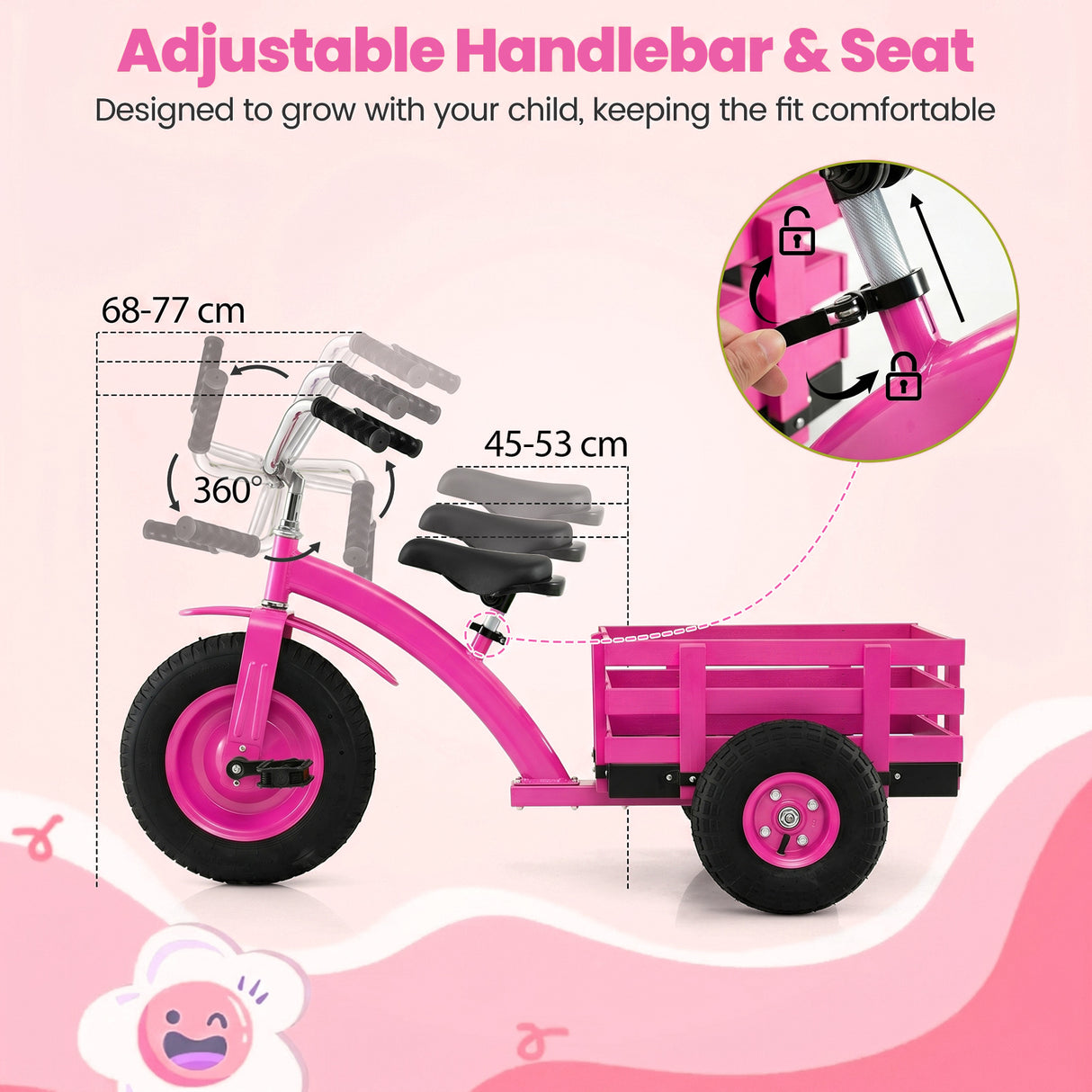 BABY JOY Kids Tricycle with Storage Basket, 15-Inch Front Wheel Trike w/ Carbon Steel Frame, Inflatable Rubber Tires