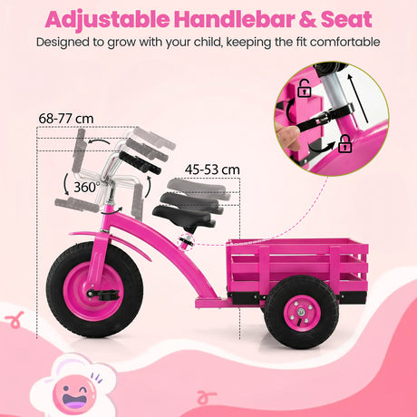 BABY JOY Kids Tricycle with Storage Basket, 15-Inch Front Wheel Trike w/ Carbon Steel Frame, Inflatable Rubber Tires
