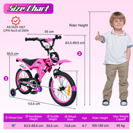 16 Inch Kids Bike Motocross Style with Sound Effects and Light-up Training Wheels
