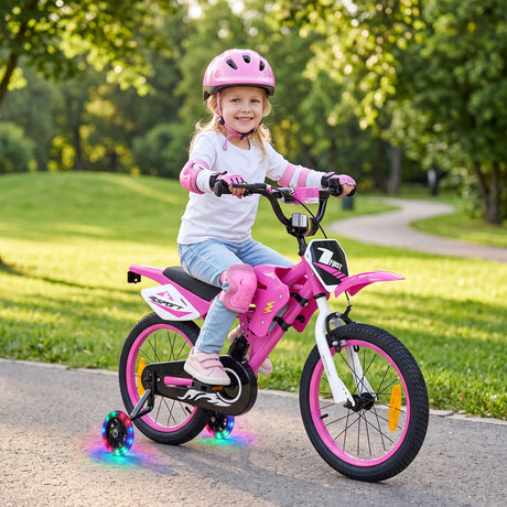16 Inch Kids Bike Motocross Style with Sound Effects and Light-up Training Wheels