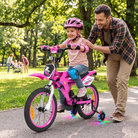 16 Inch Kids Bike Motocross Style with Sound Effects and Light-up Training Wheels