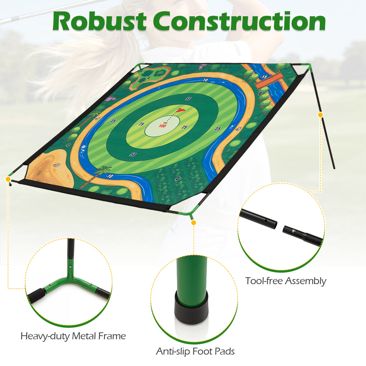 Golf Chipping Game Set 181 x 181 cm Large Chipping Mat for Indoor Outdoor Practice