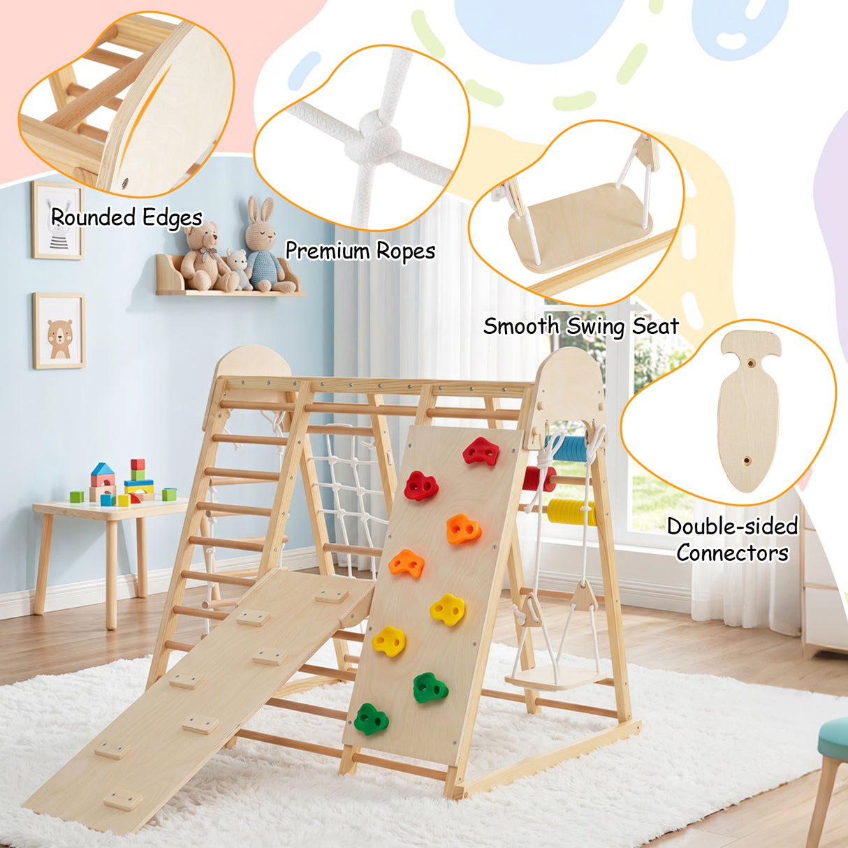 Indoor Jungle Gym for Kids, Foldable Climbing Set
